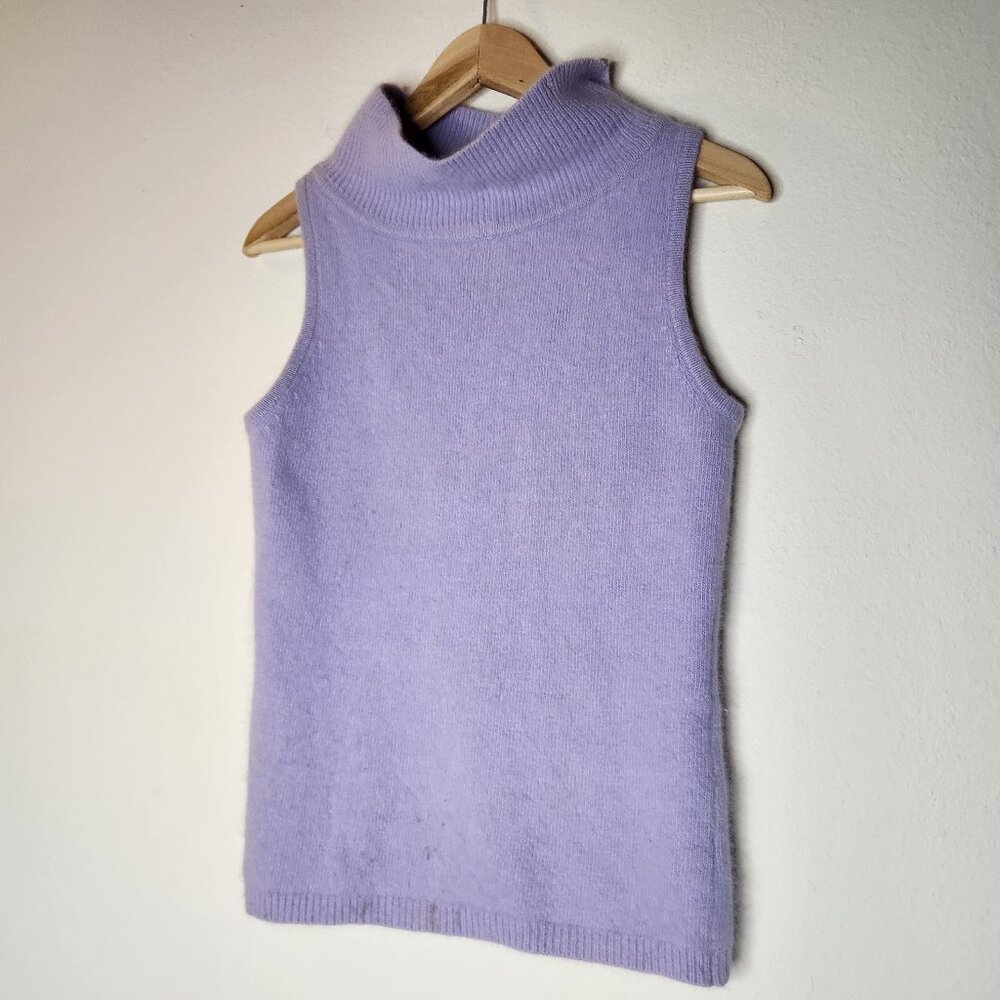 Cache Womens Large Lilac Purple Angora Blend Sleeveless Vest Mock Neck